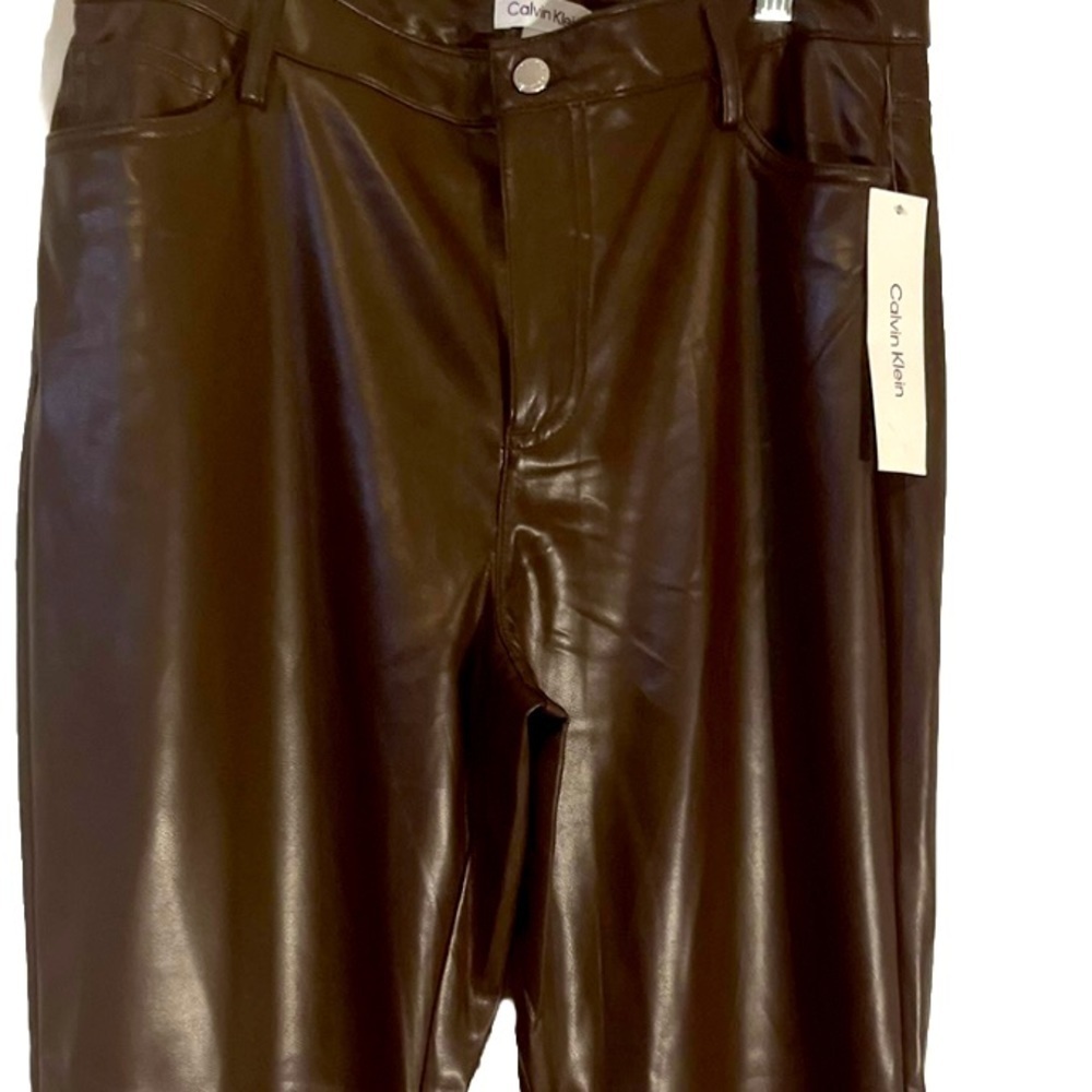 Calvin Klein Chocolate Brown Faux Leather Pants Size S NWT - Picture 5 of 5